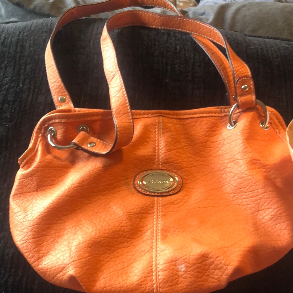 Vibrant Orange Textured Leather Shoulder Bag
